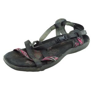 Skechers Sz 8 M Black‎ Strappy Leather Women Sandals